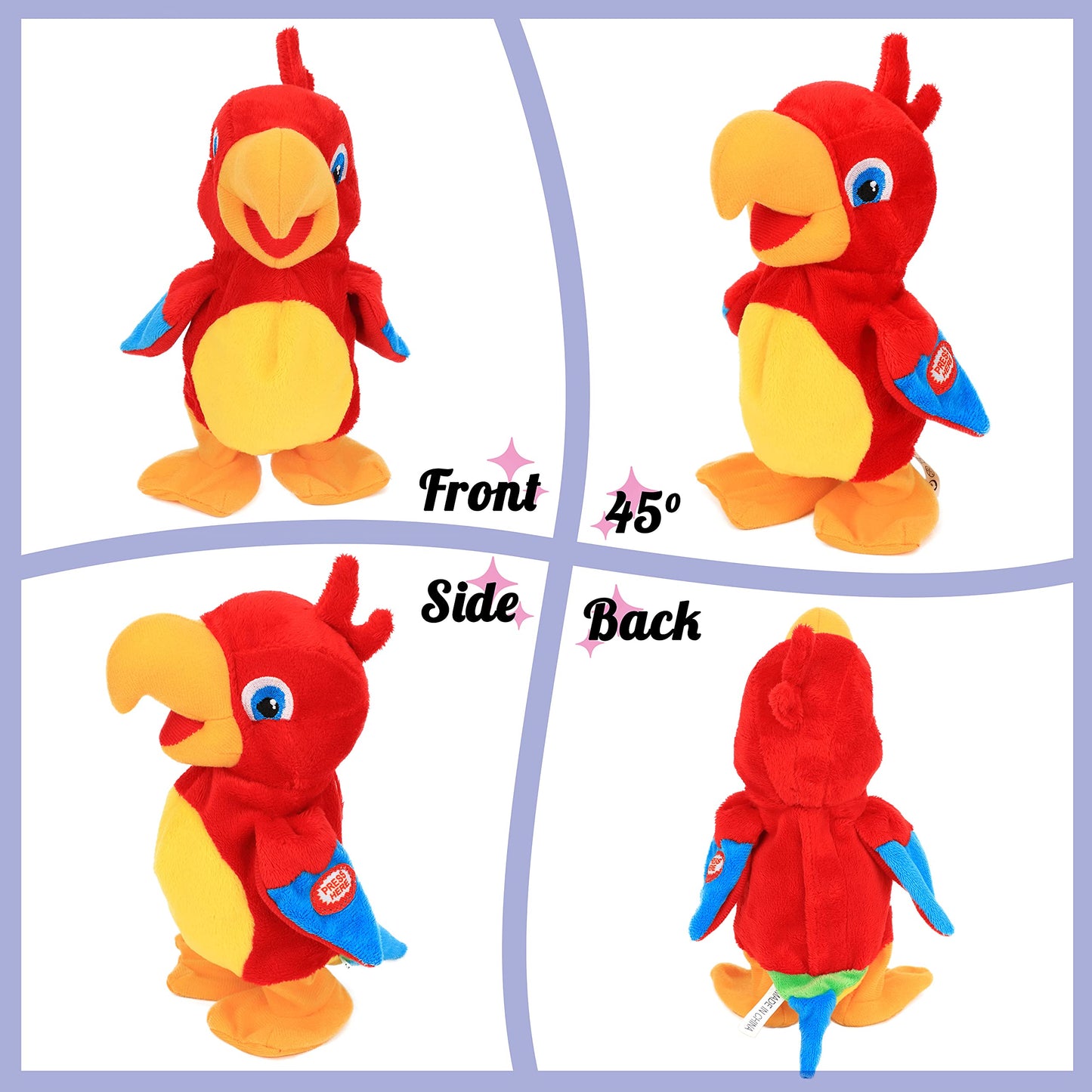 Hopearl Talking Parrot Repeats What You Say Walking Electric Interactive Animated Toy Speaking Plush Buddy Birthday Festival for Toddlers Birthday, 8''