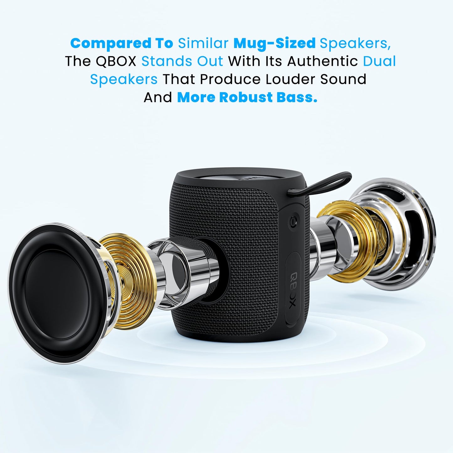 MIATONE QBOX - 16W Bluetooth Speaker IP67 Waterproof Speaker with Deep Bass, Portable Speakers for Beach Camping Accessories, Gifts for Men Fathers Him - Black
