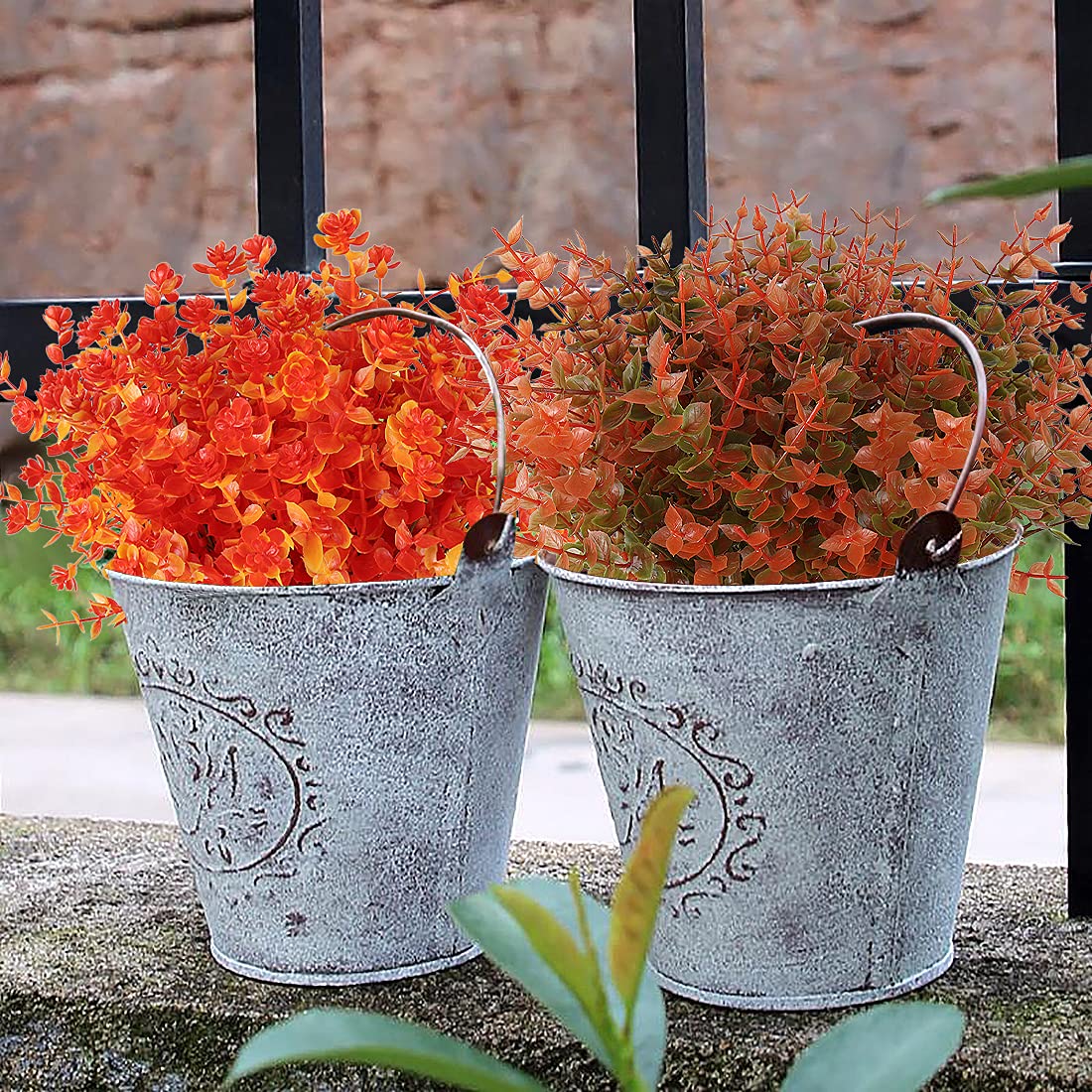 RECUTMS 8 Bundles Artificial Fall Flowers No Fade Faux Autumn Plants, Fake Indoor Outdoor Greenery Decorations for Thanksgiving Christmas Wedding Party Home Garden Fireplace Décor(Fall Eucalyptus)