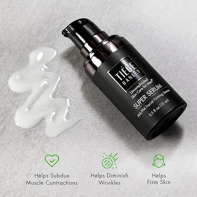 Tiege Hanley Anti Aging Face Serum for Men, Super Serum with Peptides, Retinyl Palmitate, and Sodium Hyaluronate to Firm Skin and Reduce Fine Lines, Men’s Skin Care, 0.5 Fl Oz, 2 Pack