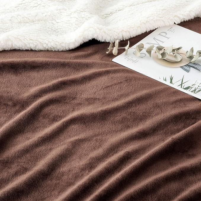 IR Imperial Rooms Coffee Sherpa Fleece Throw Blanket for Bed - Wholesale Bulk Pack of 16 Sherpa Blankets - Soft Fluffy Throw Blankets for Hotels, Guest Bedroom, 50x60 Inches