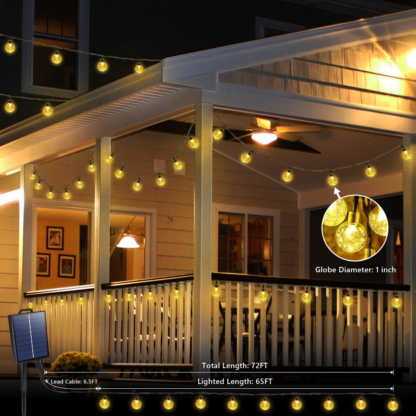 Joomer Solar String Lights Outdoor, 65FT 100LED Solar Globe String Lights 8 Lighting Modes, Waterproof Solar Powered Patio Light for Garden Yard Porch Wedding Party Outdoor Decoration (Warm White)