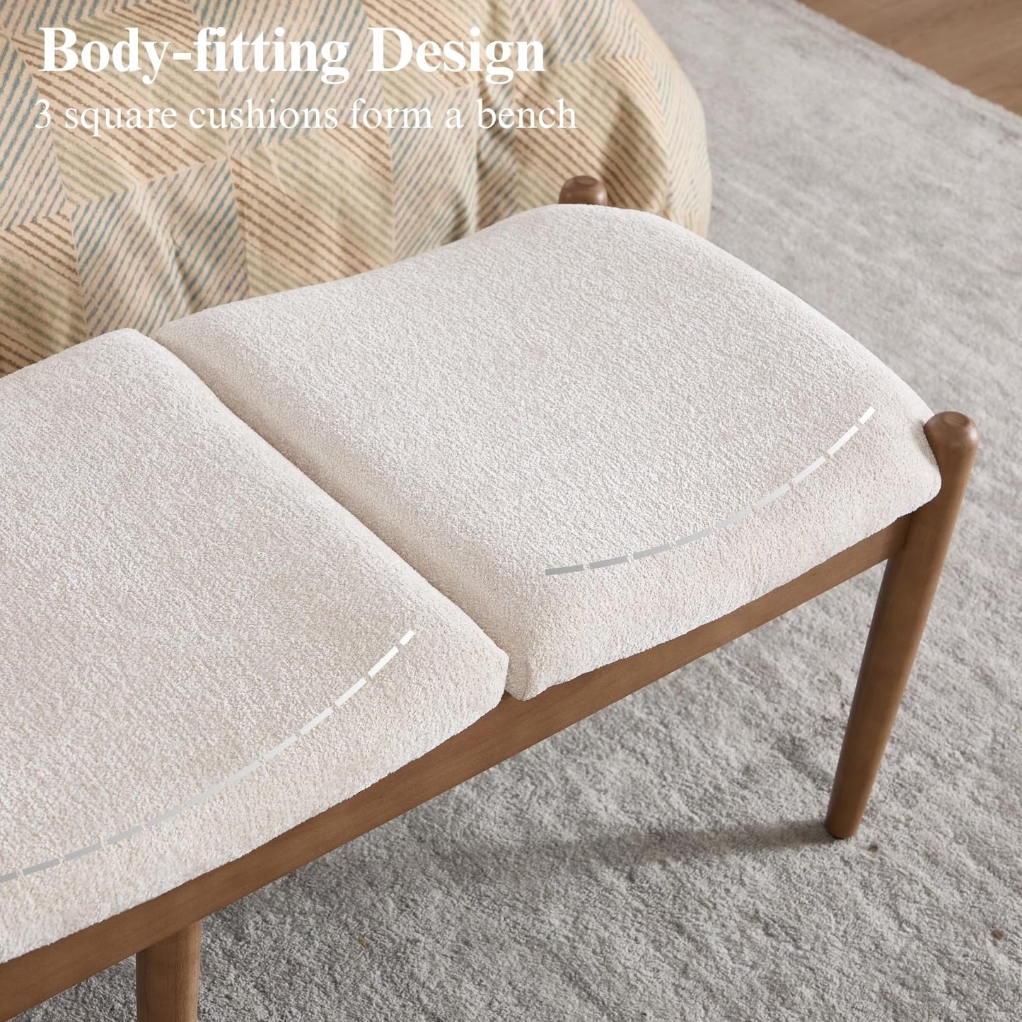 DUOMAY 55'' Modern Ottoman Bench, Chenille Upholstered Entryway Bench Bedroom Bench with Wood Legs, End of Bed Bench for Bedroom, Living Room, Corners, Kitchen, Beige
