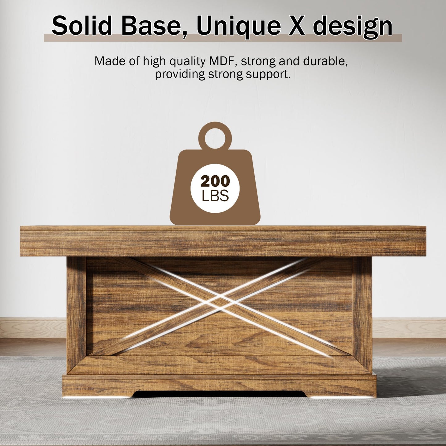 Lareth Coffee Table 39 in Rustic Center Table with X-Design Wooden Pedestal for Living Room, Space Saving, Easy Assembly Rectangle Home Office Tea Accent Table for Dining Room Apartment, Walnut