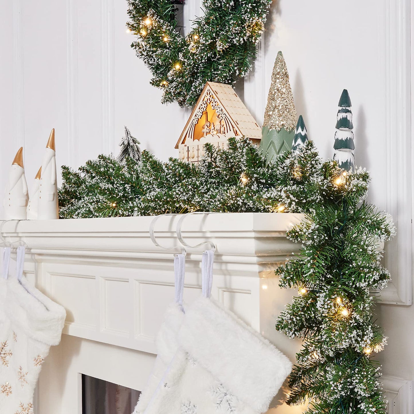 WBHome Pre-lit 9 Feet/106 Inch Christmas Garland with 100 LED Lights Holiday Decorations, Battery Operated (Batteries NOT Included)