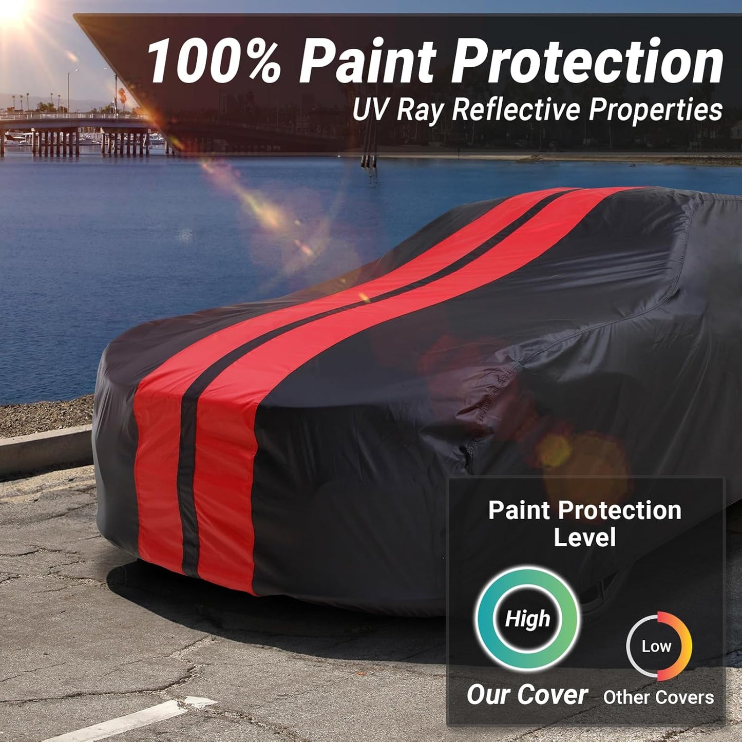 iCarCover Custom Car Cover for Chevy Nomad Wagon (1955-1957) Waterproof All Weather Rain Snow UV Sun Protector Full Exterior Indoor Outdoor Car Cover (Stripe - Black/Red)