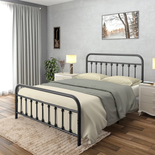 Golden Gate Beds Victorian Vintage Style Metal Bed Frame with Wrought Iron Headboard and Footboard, Classic Platform Bedframe with Storage, No Box Spring Needed, Mattress Foundation, Black, King Size