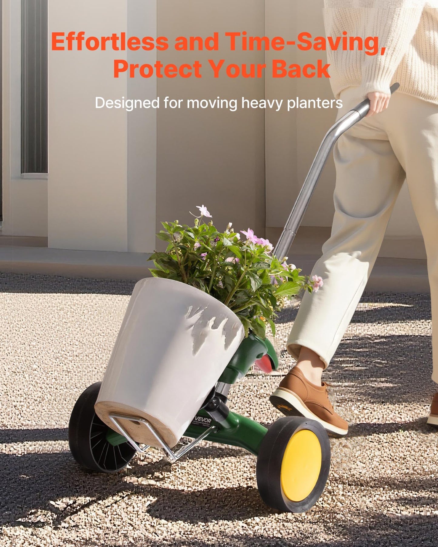 VEVOR Garden Pot Mover, Heavy Duty Plant Dolly Cart with Adjustable Grabbing Arm, Max 143 LBS Weight Capacity, Potted Plant Mover Dolly with Suction Cup and Secure Lock, Fits for Indoor & Outdoor Use