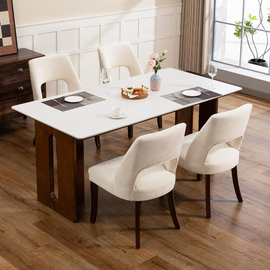 UVV Wooden Dining Chairs Set of 4, Modern Fabric Upholstered Kitchen and Dining Room Chairs, Farmhouse Dining Chair with Solid Wood Legs, Beige