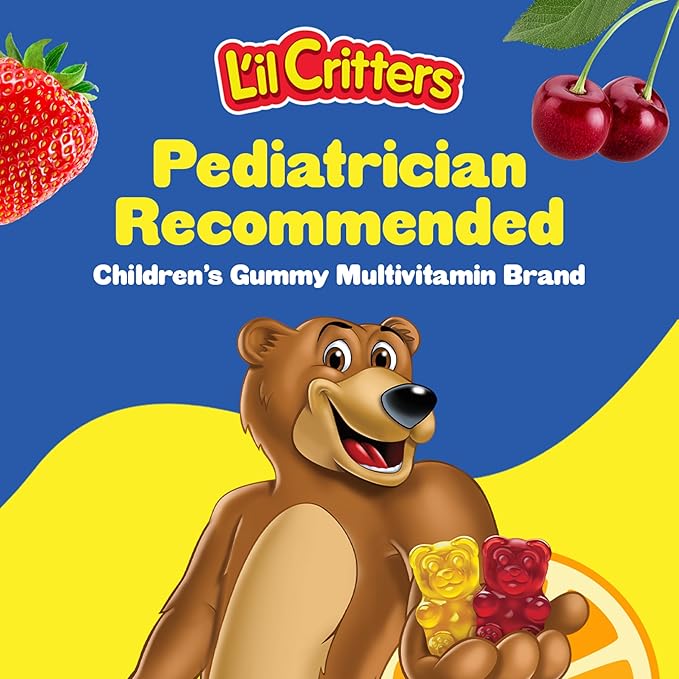 L’il Critters Gummy Vites Daily Gummy Multivitamin for Kids, Vitamin C, D3 for Immune Support Cherry, Strawberry, Orange, Pineapple and Blueberry Flavors, 70 Count Gummies