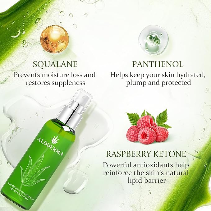 Aloderma Aloe Botanical Hydrating Mist Made with 82% Organic Aloe Vera - Soothing, Moisturizing Facial Spray with Panthenol - Refreshes, Invigorates Skin Throughout the Day, 120ml/4.23Oz (6)