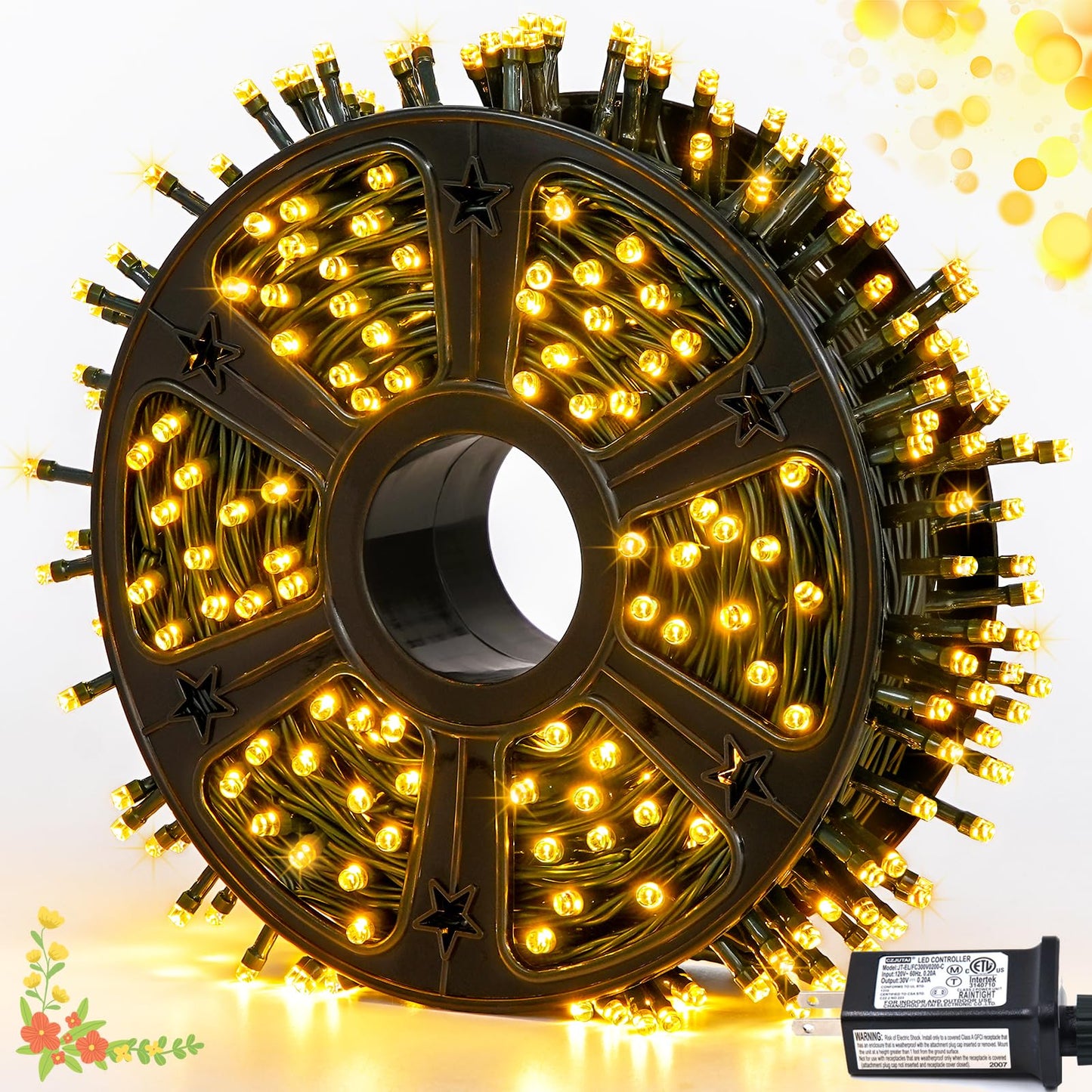 JMEXSUSS 500 LED Christmas Lights Outdoor, 173ft Warm White String Lights for Outside, 8 Modes Plug in Christmas Tree Light for Holiday Tree Indoor Ceiling House Decorations
