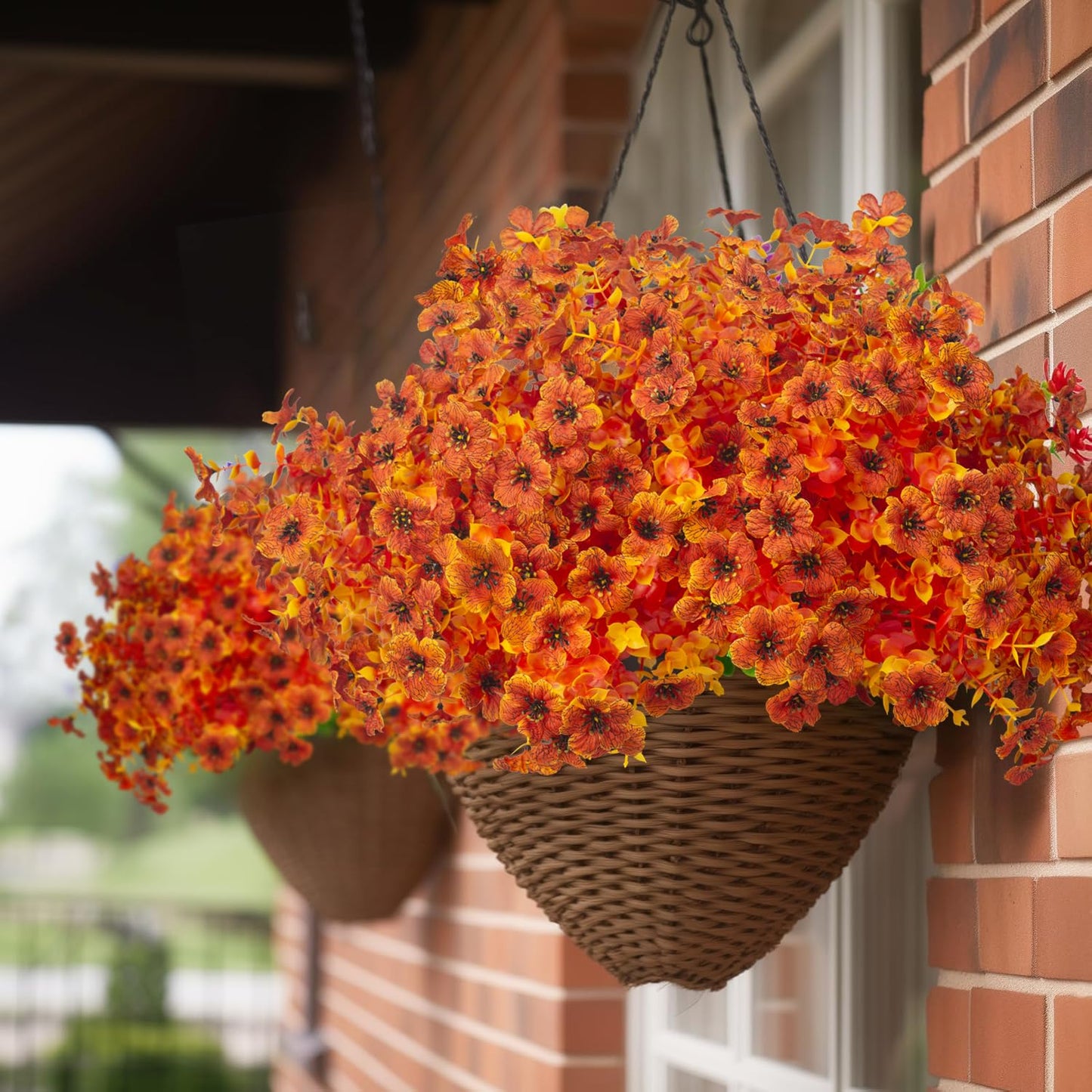Grunyia 16 Bundles Artificial Fall Flowers for Outdoors Fake Plants UV Resistant Plastic Plants Shrubs Bushes for Home Fall Front Door Porch Garden Autumn Decor (Fall Red)