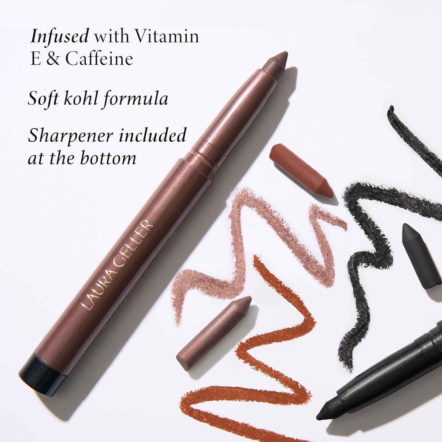 LAURA GELLER NEW YORK Kajal Longwear Kohl Eyeliner Pencil - Smoky Plum Kohl - Caffeine and Vitamin E - Smooth & Blendable Liner - Built-In Sharpener