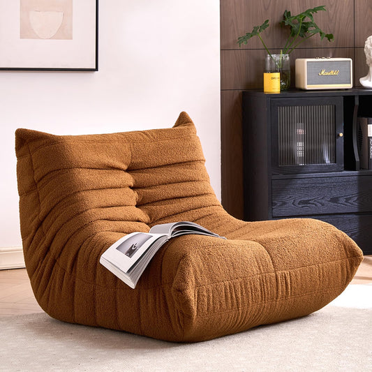 Giant Bean Bag Chairs for Adults - Lazy Floor Sofa Couch Single Seat - Fireside Lounger Chair with All-in-One Memory Foam - Beanbag Togo Sofa for Living Room Bedroom Dorm Office - Brown