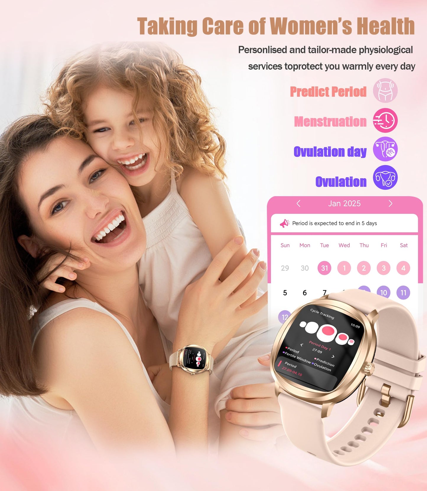 GLPYR Women's 2pc Band Sports Watch/Smart Watch 1.72" Fitness Tracker with Heart Rate Monitor, 100+ Sports Modes, Sleep Tracking, 7-Day Battery, IP68 Waterproof (Gold)