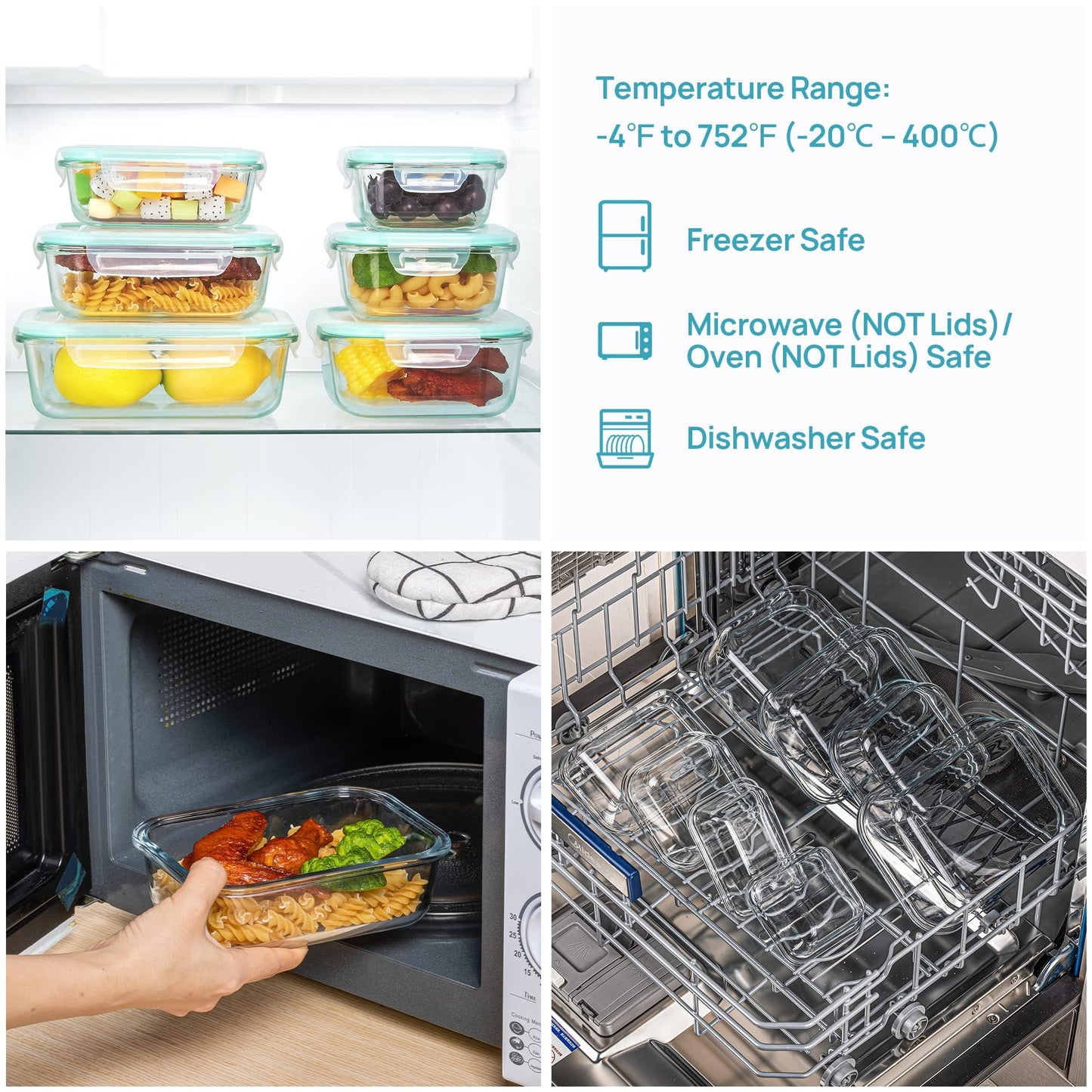 Vtopmart 8 Pack Glass Food Storage Containers with Airtight Lids, Glass Meal Prep Containers, Lunch Office Meal for Microwave, Oven, Freezer and Dishwasher, BPA Free