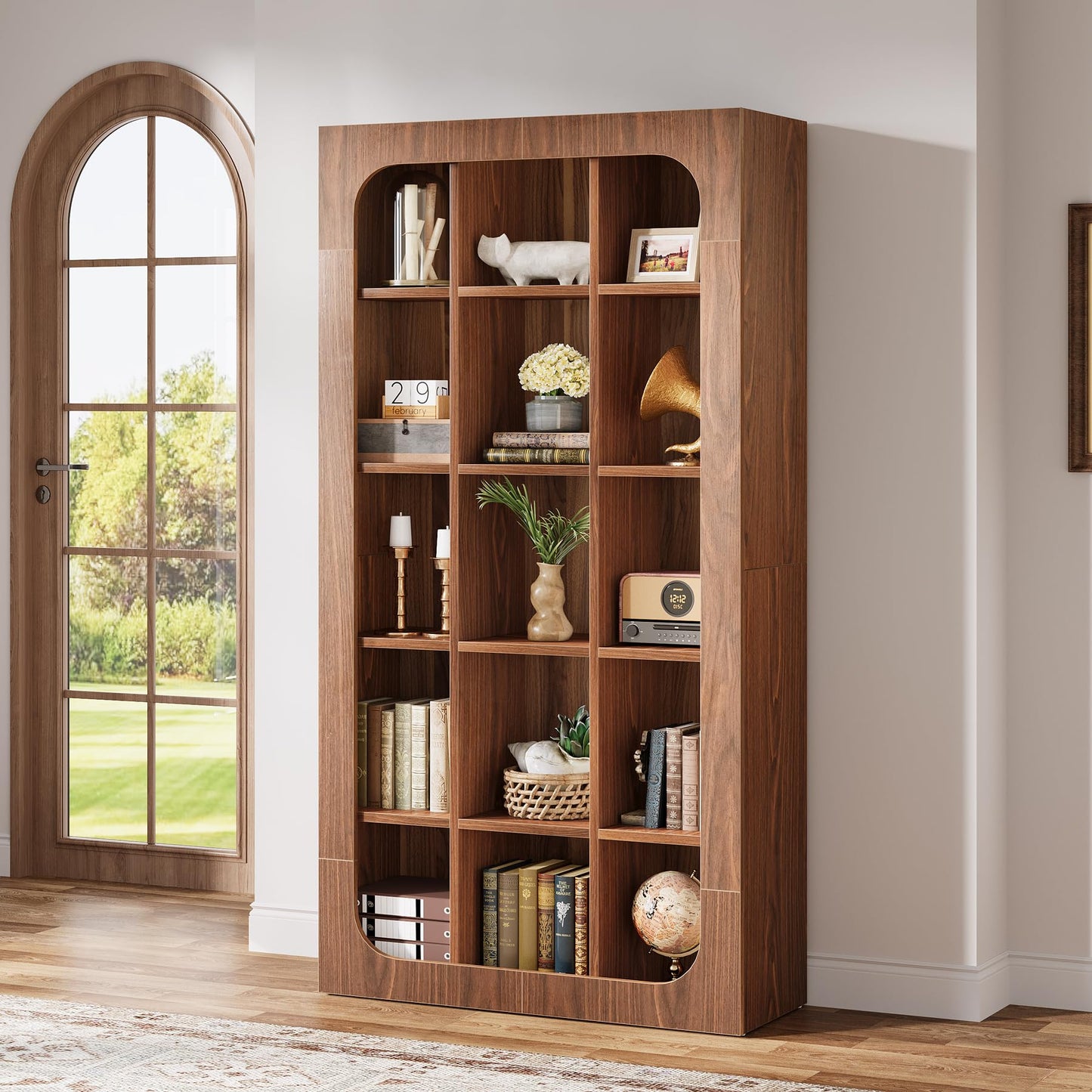 Tribesigns 70.8-Inch Tall Bookshelf, Rustic Cube Bookcase with 15 Open Shelves, Freestanding 5-Tier Display Shelf Wooden Storage Organizer for Living Room
