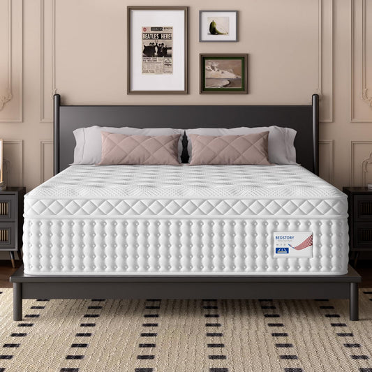 BedStory King Mattress, 12 Inch Firm Mattress with Extra Lumbar & Shoulder Support, Signature Collection Hybrid Mattresses for Motion Isolation and Pressure Relief, 365 Nights Trial