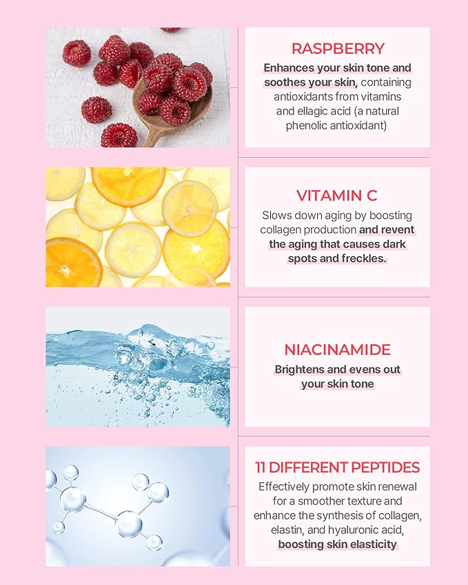 BE THE SKIN Vitavita Raspberry Ampoule - Radiance Boosting Face Serum for Even Skin Tone and Enhanced Elasticity with Niacinamide, Vitamin C, 11 Peptides, 1.01 fl.oz.