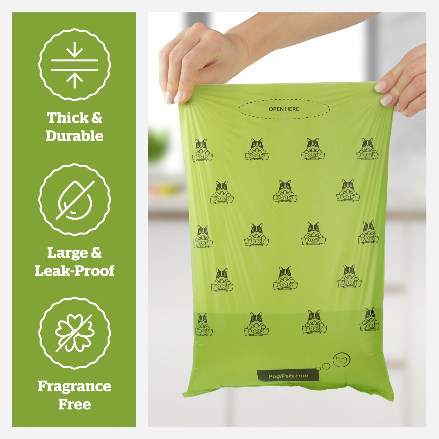 Pogi's Poop Bags – Large, Leak-Proof Dog Waste Bags for Yard or Home Use, Unscented (Single Roll, 500-Count)