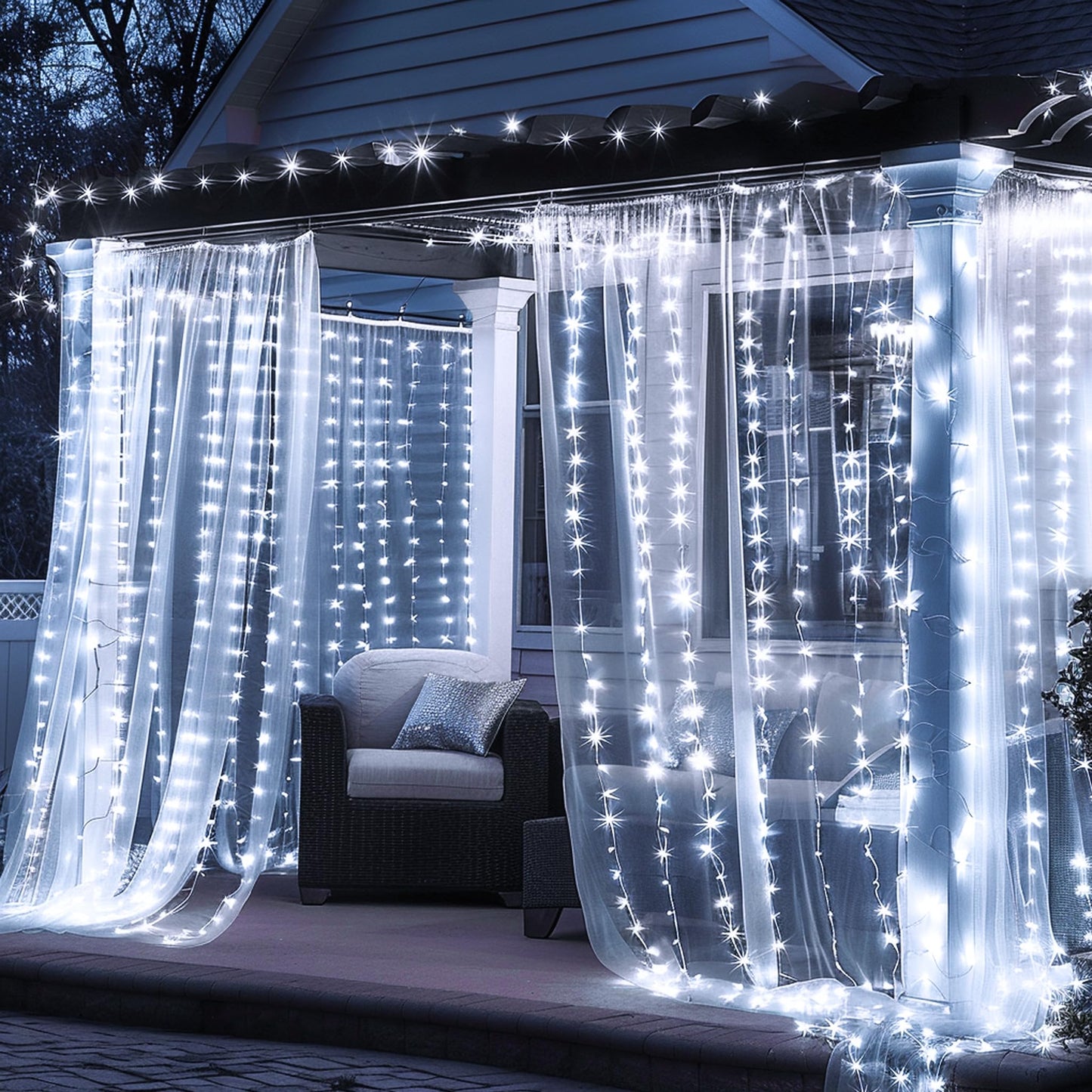FUNPENY Window Curtain String Lights, 300 LED 8 Lighting Modes Fairy Lights USB Powered, Waterproof Lights for Christmas Bedroom Party Wedding Home Garden Wall Decorations (White)