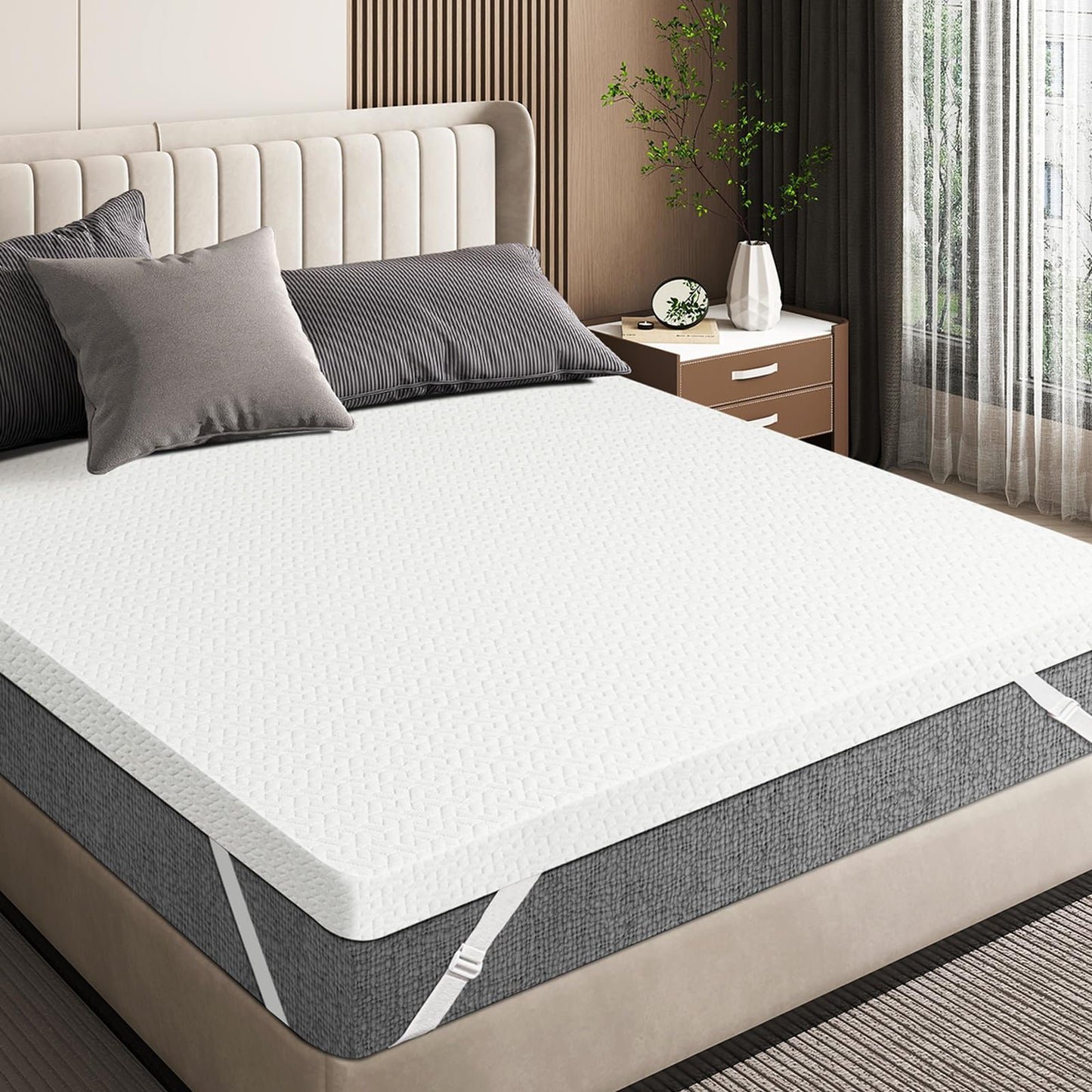 Czpalo 3 Inch Gel Memory Foam Mattress Topper Queen, Cooling Mattress Topper with Removable & Washable Bamboo Cover, CertiPUR-US Certified