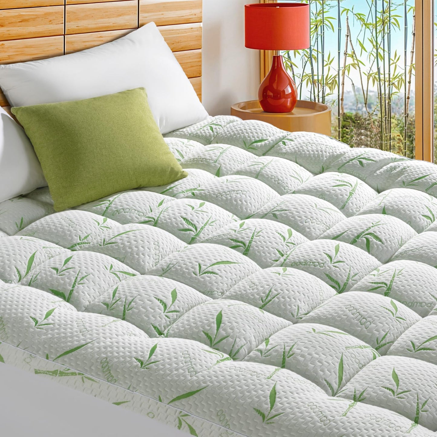 Mattress Topper Queen Size,Viscose Made from Bamboo Pillow Top Mattress Topper,1200 GSM Cooling Mattress Pad,2In Extra Thick Pillow Top for Back Pain with 8"-18" Deep Pocket(60"x80")