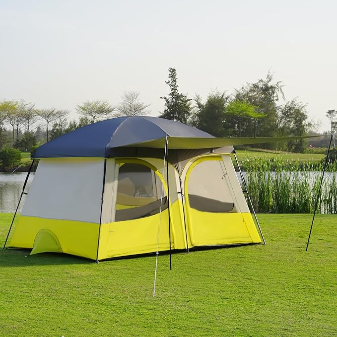 Vidalido Tents，6-8 Person Camping Tent with Extended Vestibule，2 Room Weather Resistant Family Tents，Easy Install Waterproof Outdoor Tent for Backpacking and Camping Hiking