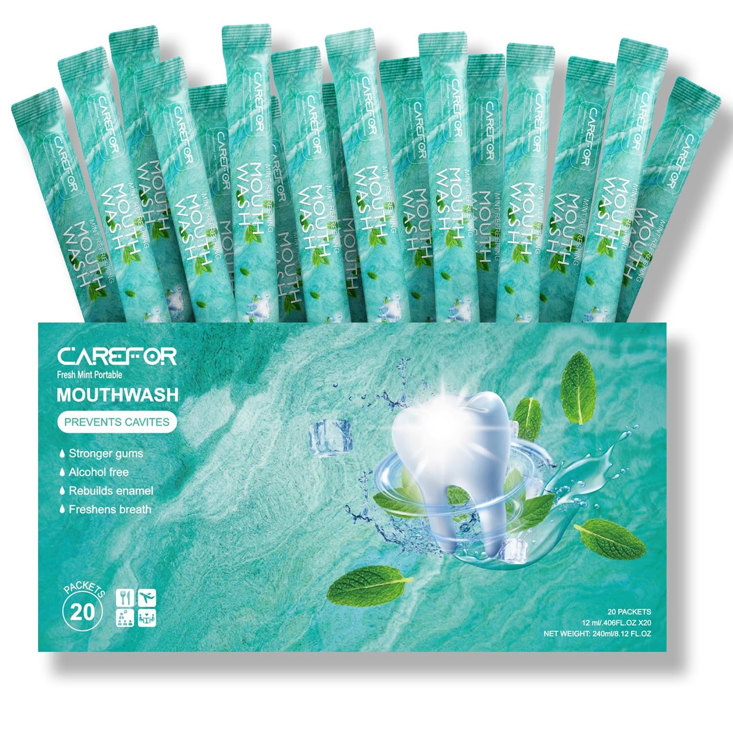 Mouthwash Travel Size Portable Packets to Go, Alcohol & Fluoride Free Fresh Mint MouthwashStrips for Superior Oral Hygiene,30 Individual Disposable Mouthwash Packs(Pack of 30)