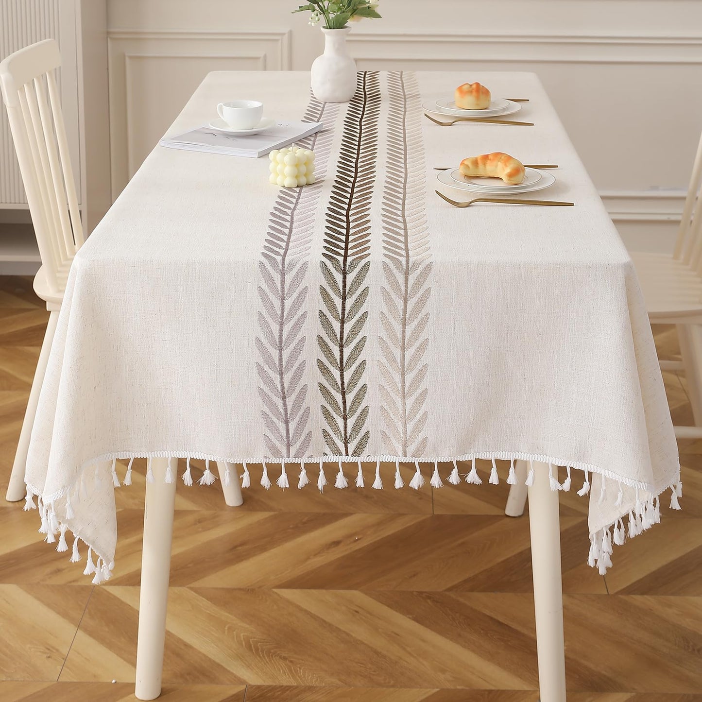 Deep Dream Table Cloth Rectangle Table, Rustic Waterproof Cotton Linen Tablecloths, Wrinkle Free Farmhouse Style Table Cloths for Parties, Kitchen Dining, Holiday, 55" X 70", 4-6 Seats