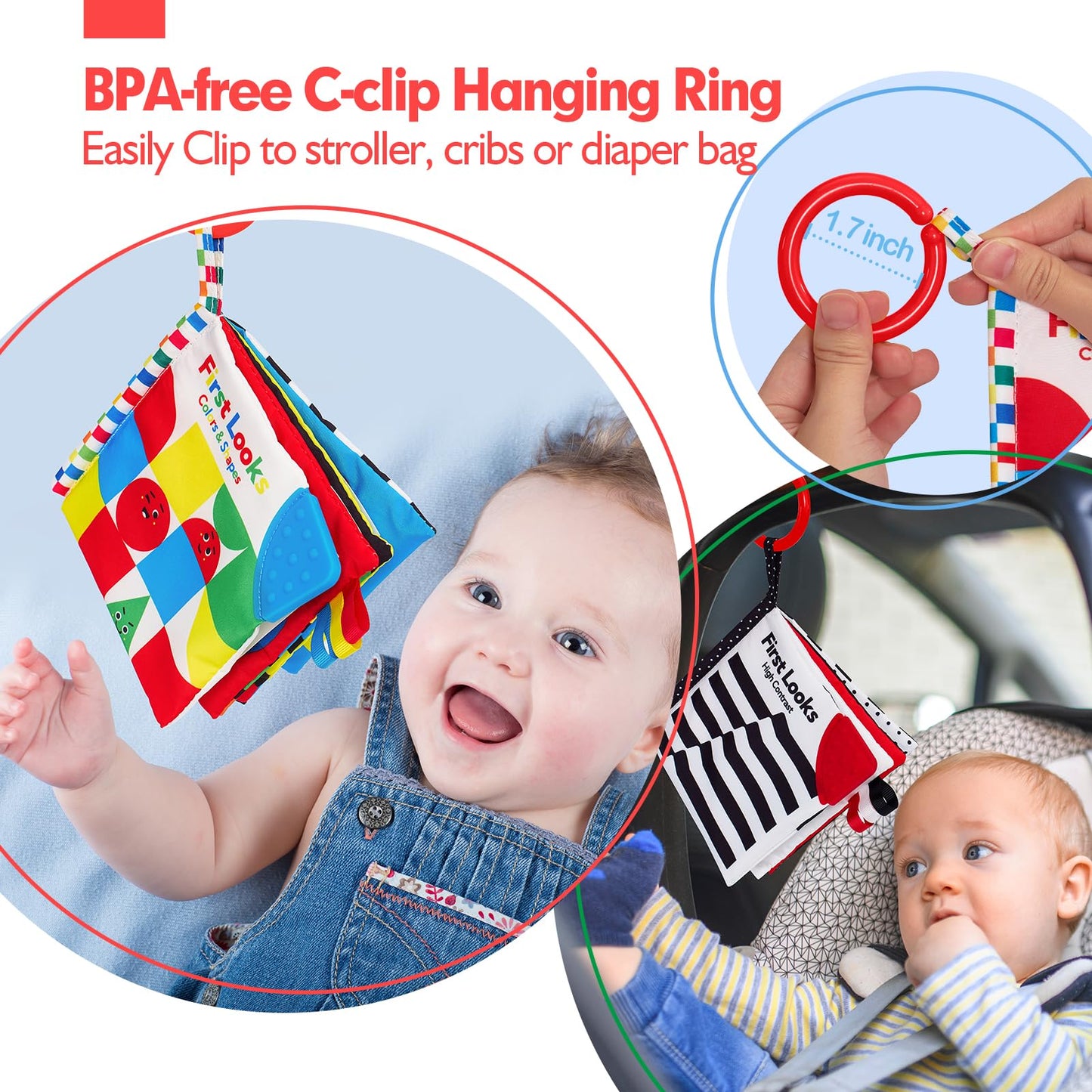 hahaland Baby Books 0-6 Months - 2PCS Infant Toys 0-6m Tummy Time Babies Toy Newborn Toys High Contrast Visual Development Sensory Book Baby Girl Boy Shower Gift