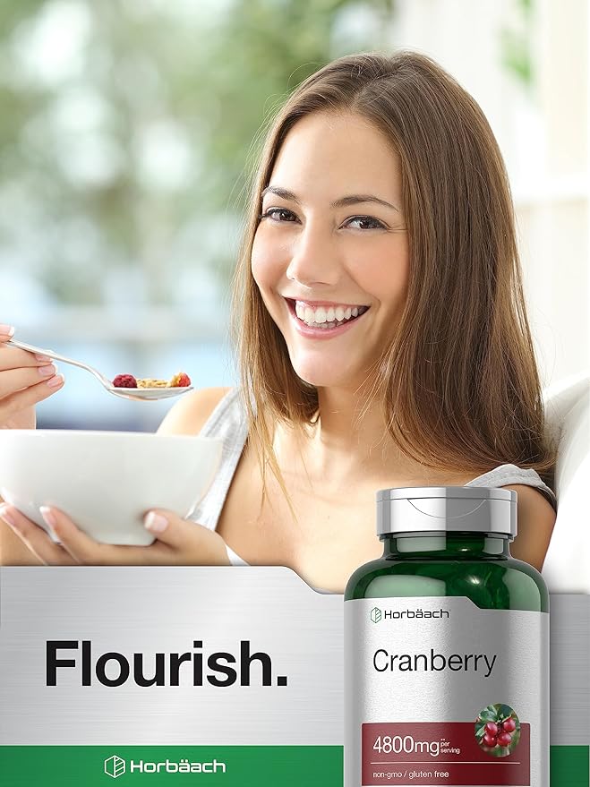 Horbäach Cranberry Pills for Women and Men 4800mg | 300 Softgels | Non-GMO, Gluten Free Supplement | from Concentrate Extract