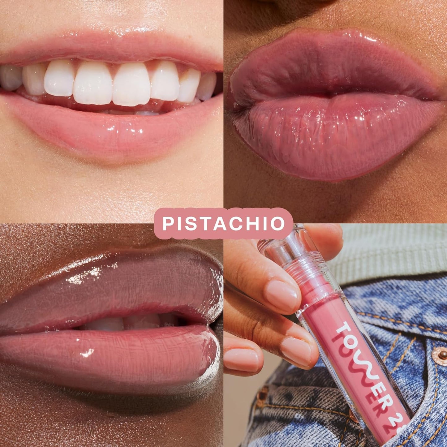Tower 28 ShineOn Milky Lip Jelly, PISTACHIO, Non-Sticky, Hydrating Vegan Lip Gloss in Milky Nude Pink, Moisturizing Apricot and Raspberry Seed Oil, Clean, Cruelty Free