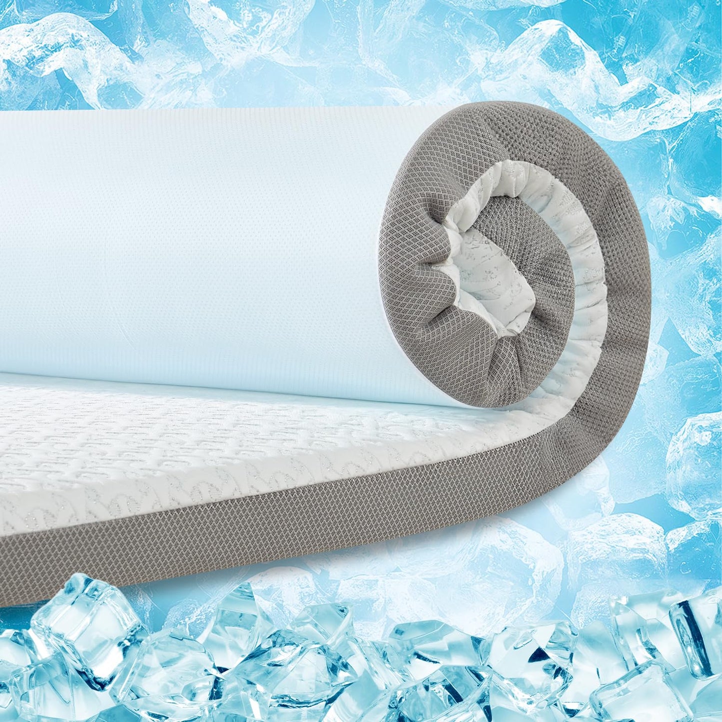 3 Inch Cooling Mattress Topper Queen, Ice Silk with Gel-Infused 40D Memory Foam Bed Topper Pad with Removable Soft Cover, Pressure Relief & Non-Slip (White, Queen)