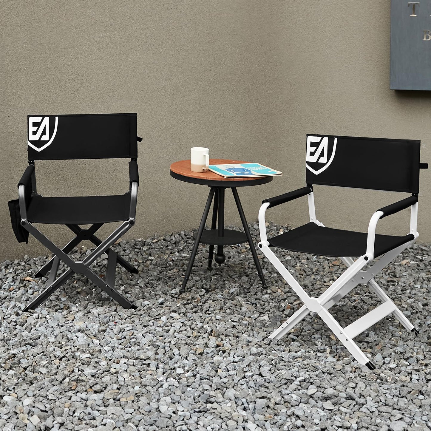 EVER ADVANCED Aluminum Lightweight Directors Chair Foldable, Folding Studio Movie Chairs Camping Event Vendor Chair, 19" Seat Height Black Fabric/Grey Frame, Support 350lbs