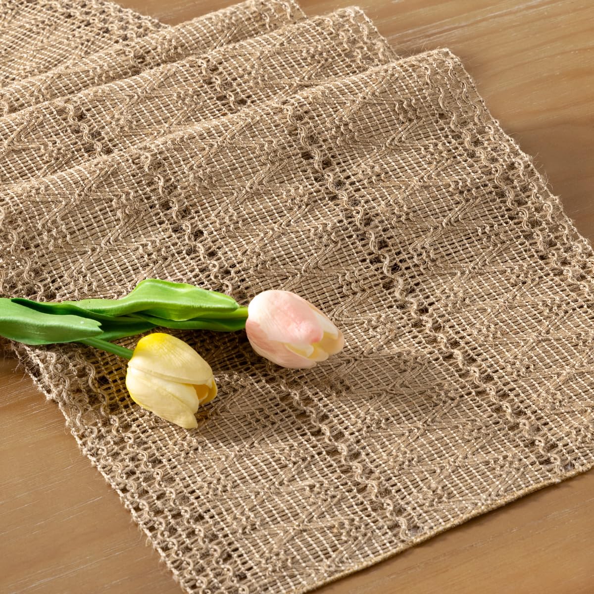 Socomi Boho Table Runner Summer Farmhouse Burlap Jute Bamboo Rustic Dining Kitchen Centerpiece Decor Small Macrame Woven Coffee Table Runner for Dresser Scarf Home Decor 12x72 inch