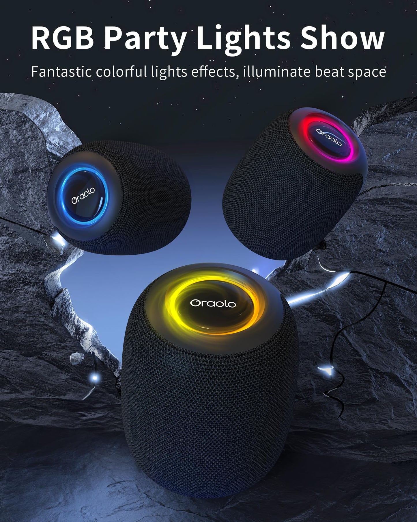 Oraolo Bluetooth Speaker, IPX7 Waterproof Portable Bluetooth Speaker with 15W Immersive Audio, 30H Playtime, LED Light, Bluetooth 5.3, Support TWS, Wireless Speakers for Outdoor Camping Home