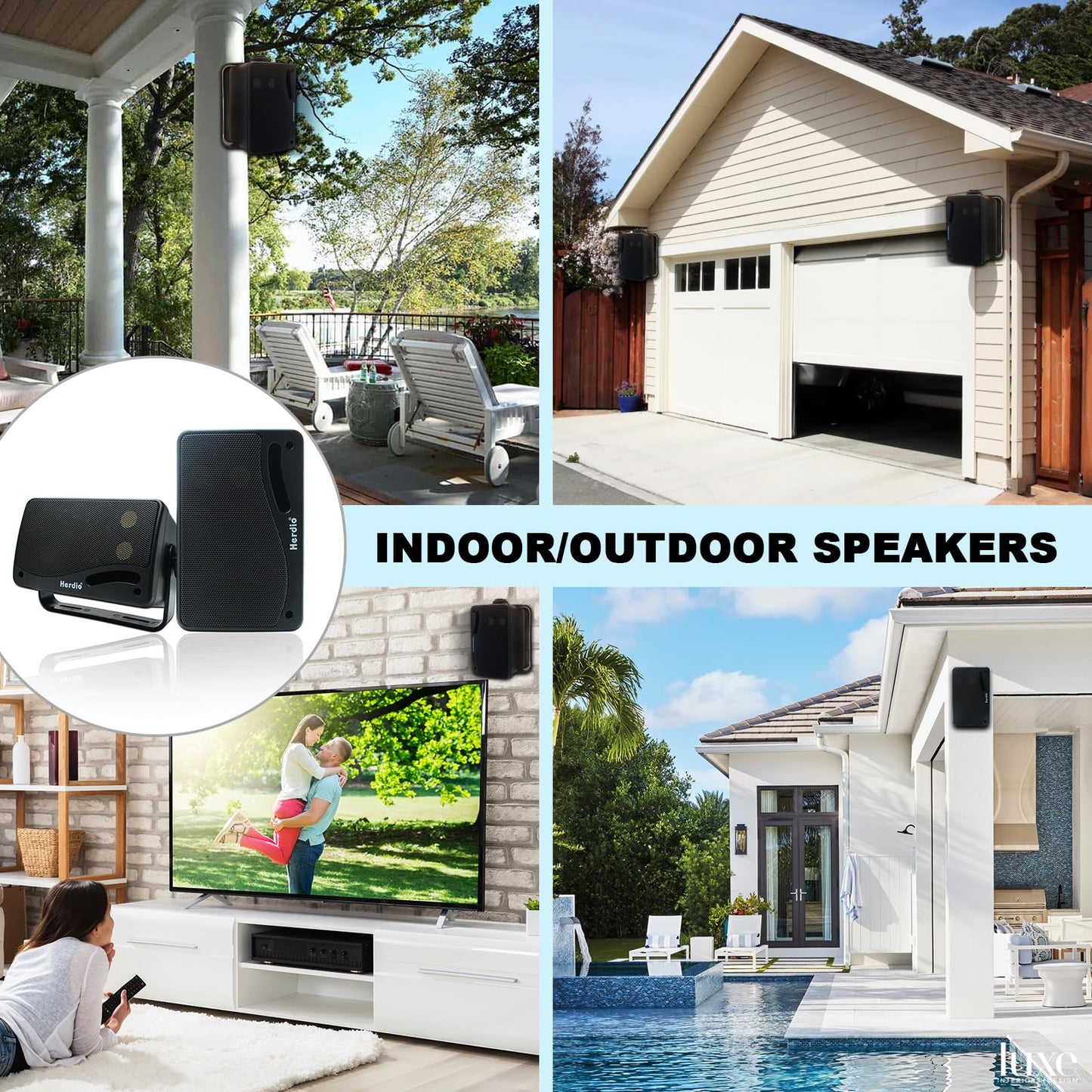Herdio 3.5 Inch Passive Outdoor Speakers Wired Waterproof, 200W 3 Way Premium Mountable Wall Mount Speakers with Superior Sound, All-Weather Durability, for Patio Marine Boat Garage Indoor(Black Pair)