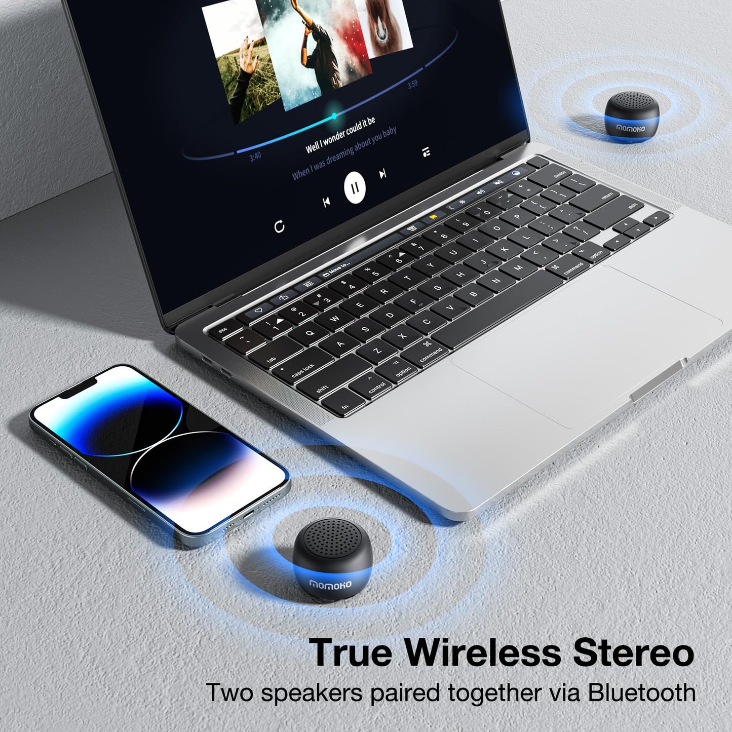 MOMOHO Mini Bluetooth Speaker, Tiny Gifts with TWS Pairing, Small Bluetooth Speaker for Outdoor and Indoor, Built-in Mic(Black)