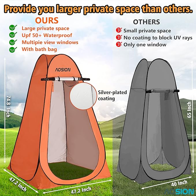AOSION Privacy Shower Tent,Pop Up Changing Tent,Camp Bathroom Changing Dressing Room,Sun Sunshade Canopy Outdoor Rain Shelter for Camping Hiking Beach Picnic Fishing.