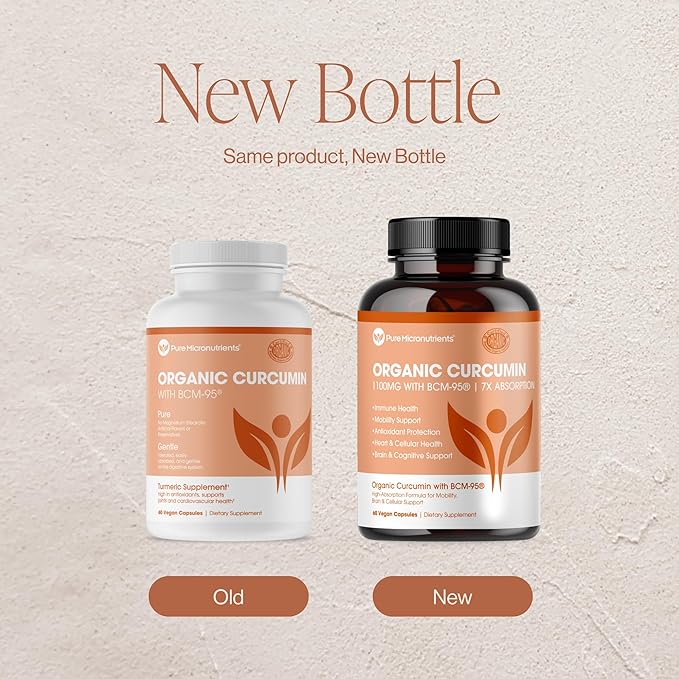 Organic Turmeric Curcumin with Black Pepper & BCM-95 - for Inflammatory Support, Brain & Immune Health - 60 Vegan Turmeric Capsules, 1000mg Per Serve - Herbal Curcumin Supplements