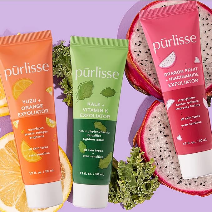 pürlisse Yuzu + Orange Face Exfoliator Scrub - Exfoliating Face Wash for Radiance & Improved Texture - Boosts Natural Collagen Production & Helps Firm Skin for a Youthful Complexion (1.7 Fl oz)