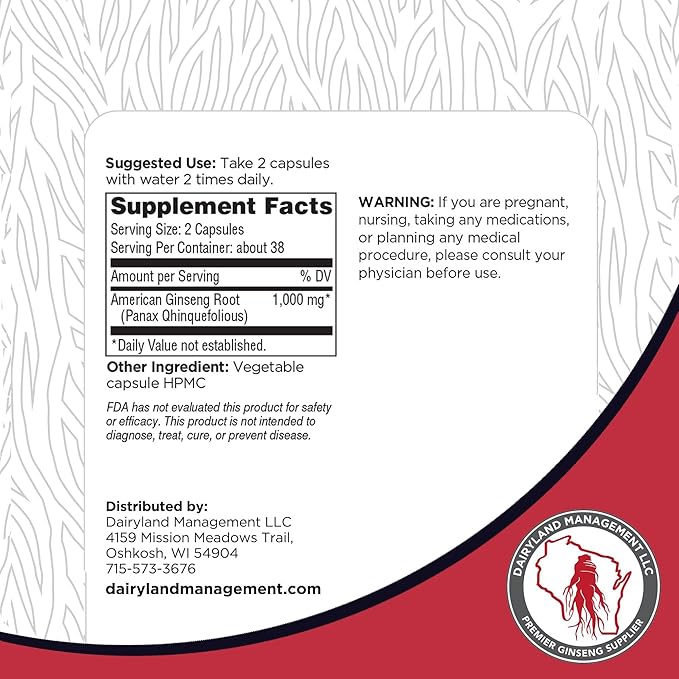 100% Authentic Korean Red Panax Ginseng Capsules -500 mg. Potent Ground Ginseng Root Extract Powder - No Fillers, Binders or Other Additives. (75 ct)