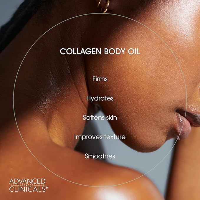 Advanced Clinicals Hydrating Collagen Oil For Body & After Shower | Visible Anti Aging Moisturizing Collagen Body Oil For Women & Men Helps Soften Appearance Of Crepe Skin & Wrinkles, 3.8 Fl Oz, 2pc