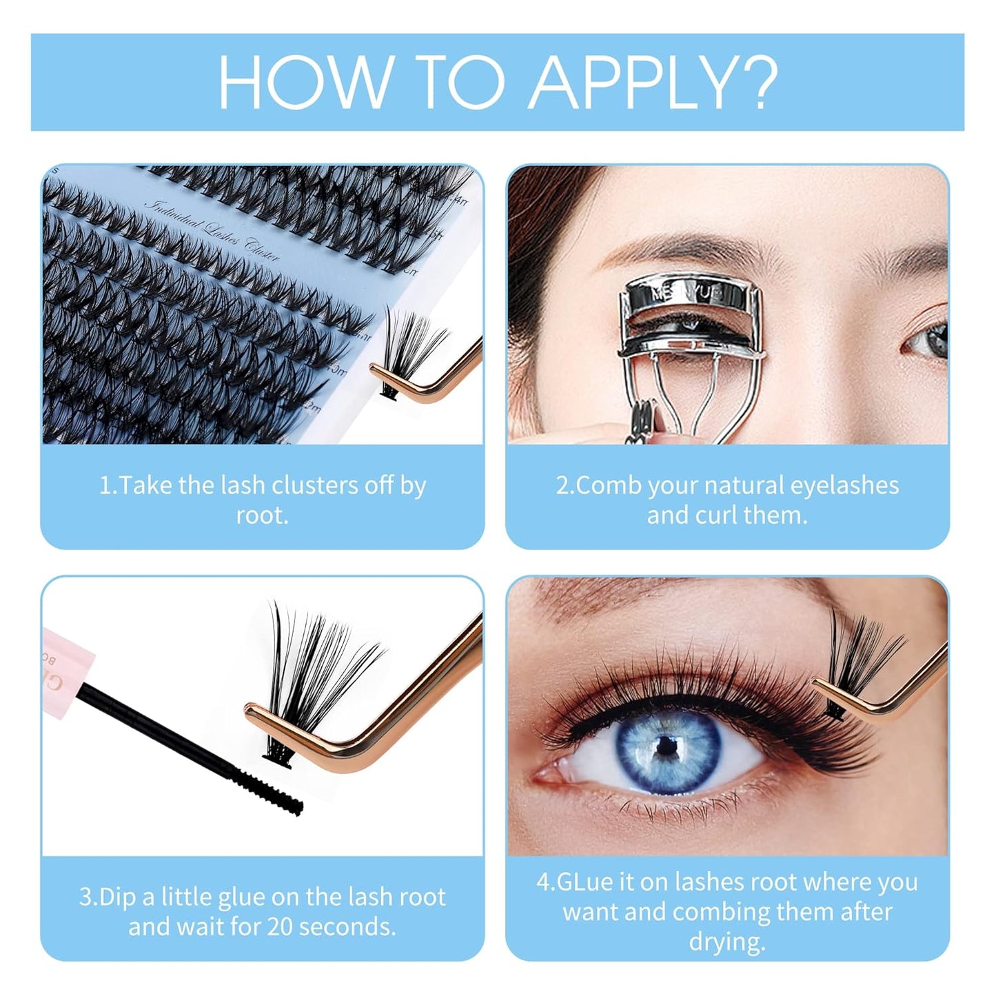 Individual Lashes Large Tray 240pcs Lash Clusters 0.07mm 40P+50P C Curl Mix 8-16mm Eyelash Clusters Soft&Lightweight Cluster Lashes Mink Lash Extension Clusters Mixed Tray Individual Lashes Cluster