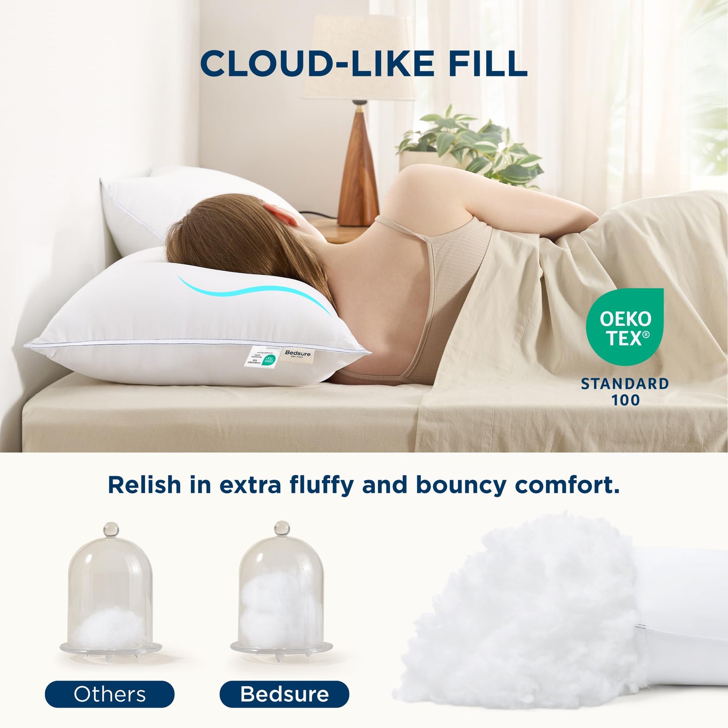 Bedsure Queen Pillows Set of 2, Prewashed Ultra-Soft Bed Pillows, Hotel Luxury Down Alternative Filling, Breathable & Fluffy for Back, Side, Stomach Sleepers