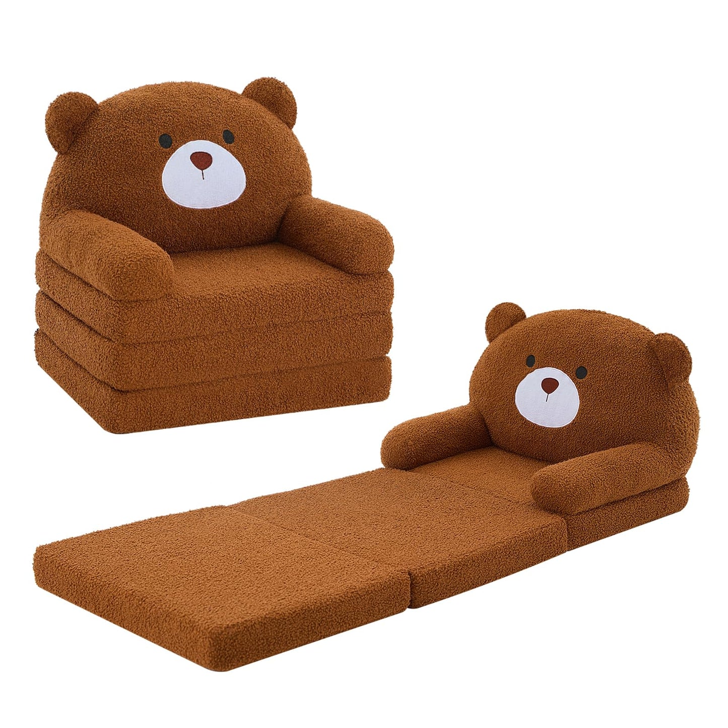 MOONBEEKI Comfy Toddler Chair, Kids Couch Fold Out to Lounger, Foldable Baby Sofa Plush for Girl and Boy Age 18 Months and Up （ Brown Bear）