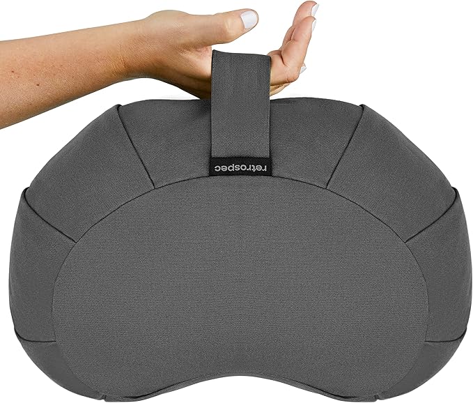 Retrospec Sedona Zafu Meditation Cushion Filled w/Buckwheat Hulls - Yoga Pillow for Meditation Practices - Machine Washable 100% Cotton Cover & Durable Carry Handle; Crescent, Stone