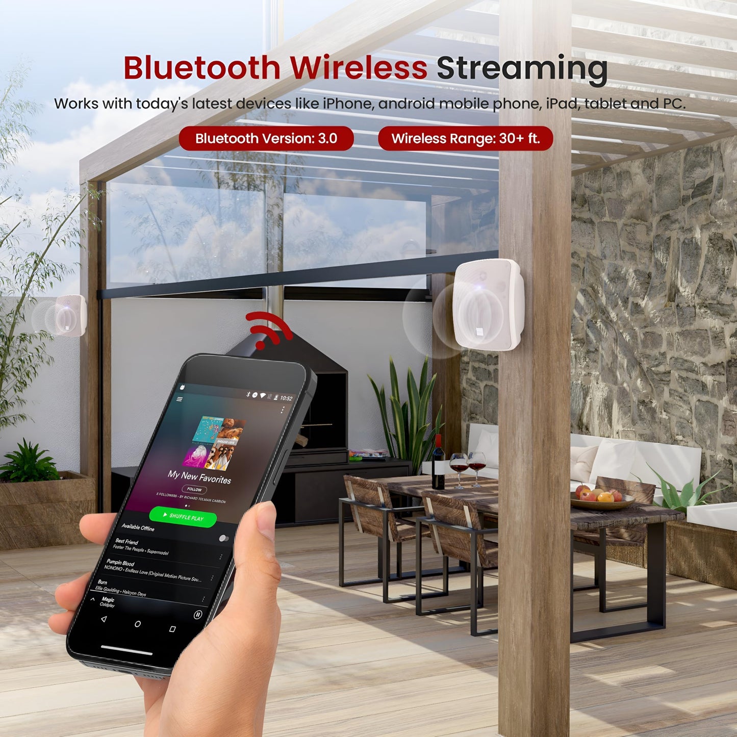 PYLE Outdoor Speakers - Pair of Bluetooth Waterproof Wireless Speakers - 600 Watt 2-Way Full Range Stereo Speaker, Marine Grade Weatherproof, Wall/Ceiling Universal Mounting - Home, Boat, Patio Pool